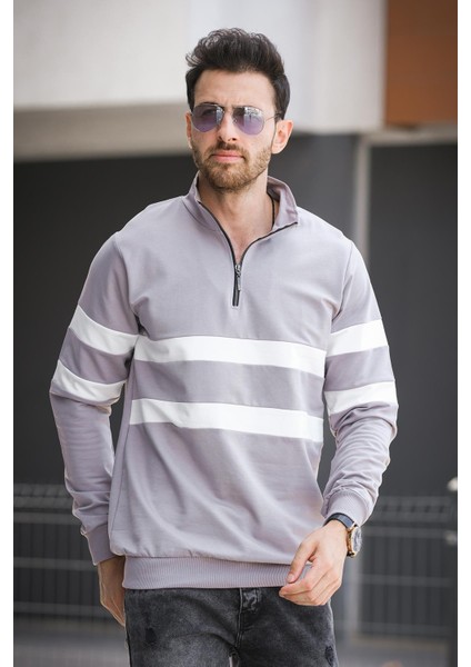Nepido Çift Renkli Yarım Fermuarlı Balıkçı Yaka Erkek Sweatshirt