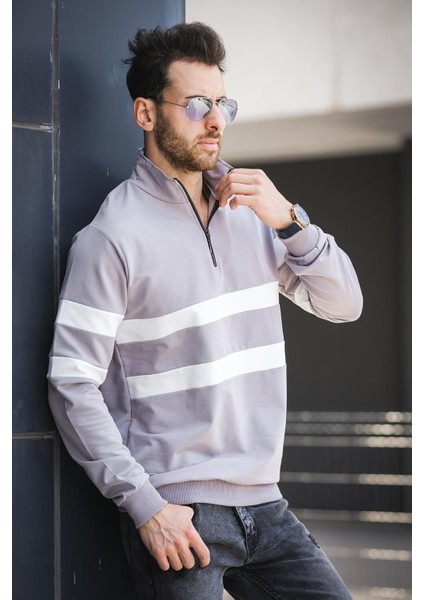 Nepido Çift Renkli Yarım Fermuarlı Balıkçı Yaka Erkek Sweatshirt