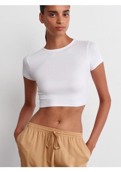 31104 Modal Crop Top-Beyaz