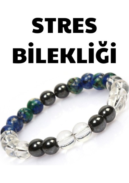 Sertifikalı Doğal Taş Stres Tılsım Bilekliği (Azurit,hematit, Kristal Kuvars Taşı Doğaltaş Bileklik fırsatları