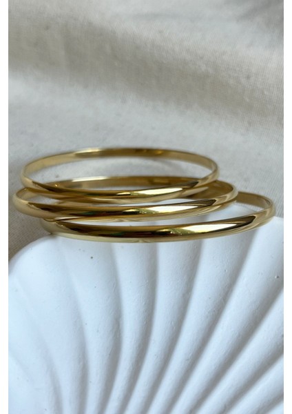 Kadın Çelik Bilezik 18 cm, Zirkon Taşlı, Altın Kaplama, Şık ve Dayanıklı Tasarım