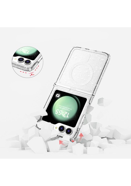 Galaxy Z Flip 6 Kılıf Magsafe Şarj Özellikli Parlayan Simli Saydam Renkli Allstar Kapak