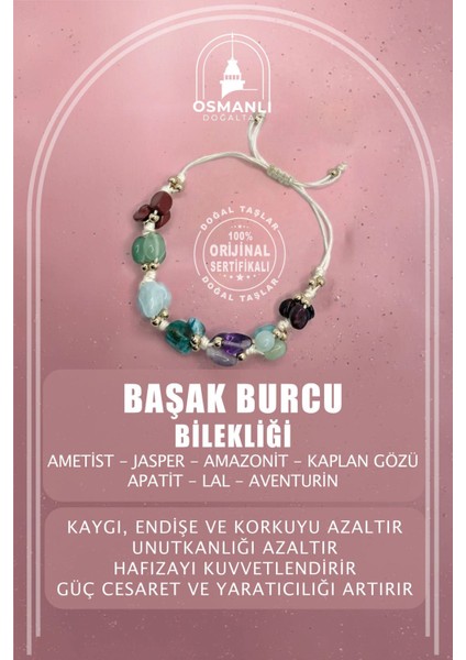 Başak Burcu Taşlı Makrome Bileklik, Çok Renkli, Doğal ve Şık Takı