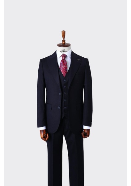 Geniş Yaka Erkek Yelekli Takım Elbise - KAW1033S