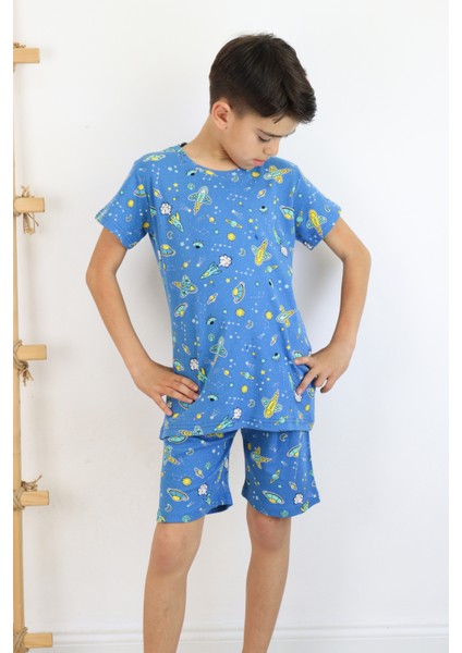 Erkek Çocuk Baskılı Pamuklu Penye Kumaş Şortlu Pijama Takımı modelleri