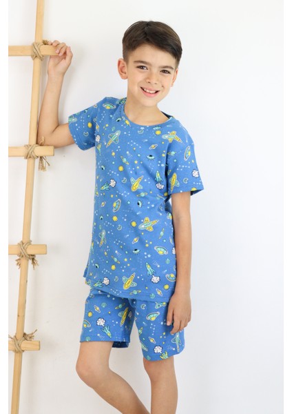 Erkek Çocuk Baskılı Pamuklu Penye Kumaş Şortlu Pijama Takımı fırsatları