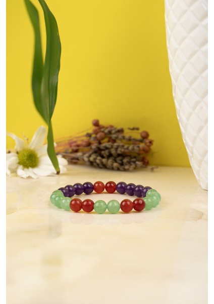 Doğal Taş Bileklik, Kırmızı Renk, Aventurin, Ametist, Akik, Şık ve Enerjik Takı modelleri