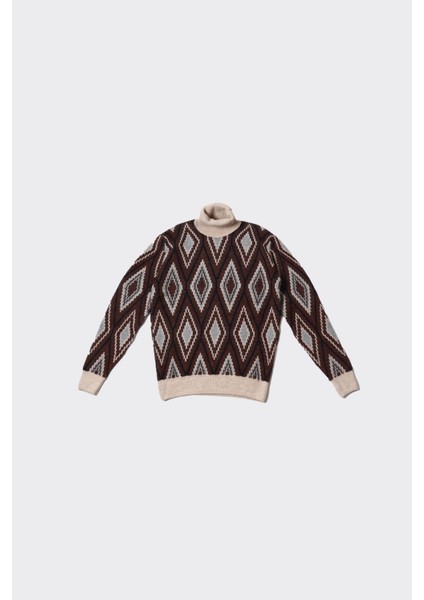 Pamuklu Tam Balıkçı Yaka Desenli Erkek Kazak - KAW6905W fiyatları