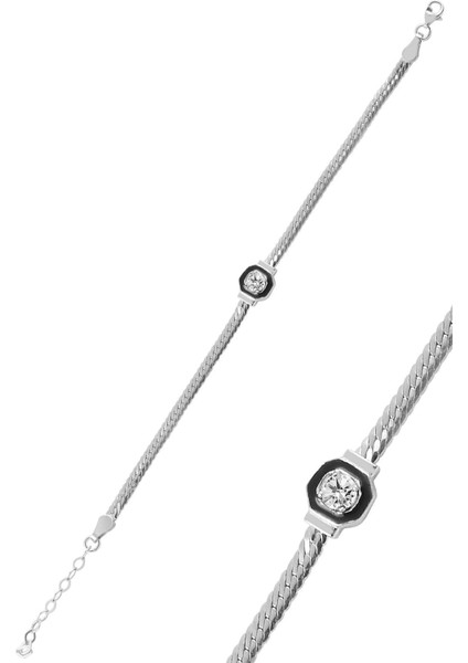 Doğal taşlı, beyaz zincirli, şık ve zarif bileklik, 925 ayar gümüş.