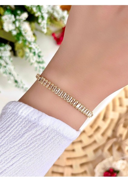 Doğal Taş Su Yolu Bileklik, Altın Renk, TR Menşei, Zarif ve Şık Tasarım