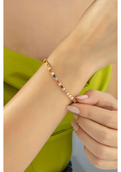 Çok Renkli Zirkon Taşlı Altın Kaplama Su Yolu Bileklik