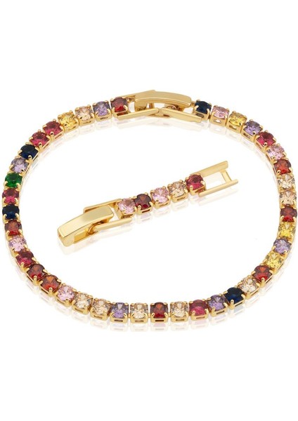 Çok Renkli Zirkon Taşlı Altın Kaplama Su Yolu Bileklik fiyatları