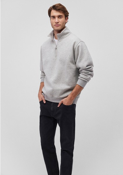 Yarı Fermuarlı Gri Basic Sweatshirt 0S10278-80196