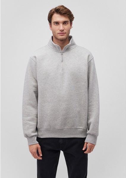 Yarı Fermuarlı Gri Basic Sweatshirt 0S10278-80196