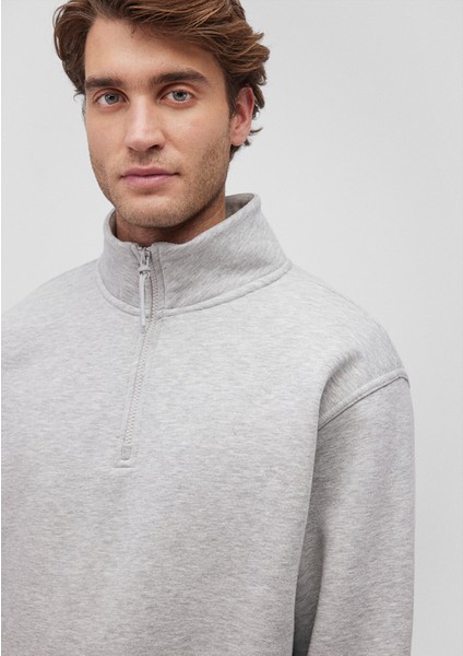 Yarı Fermuarlı Gri Basic Sweatshirt 0S10278-80196