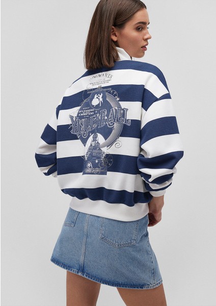 Hogwarts Baskılı Lacivert Çizgili Sweatshirt 1S10263-84634