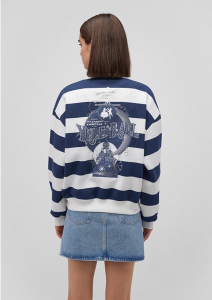 Hogwarts Baskılı Lacivert Çizgili Sweatshirt 1S10263-84634