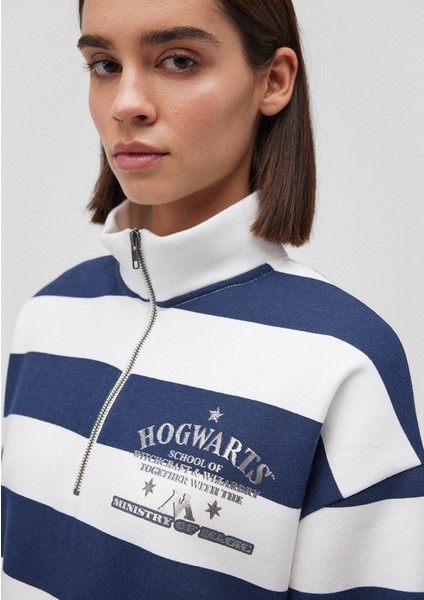 Hogwarts Baskılı Lacivert Çizgili Sweatshirt 1S10263-84634