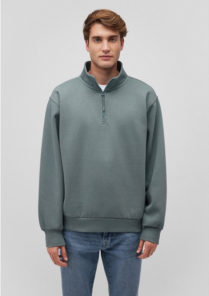 Yarı Fermuarlı Yeşil Basic Sweatshirt 0S10278-71577