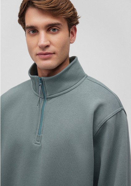 Yarı Fermuarlı Yeşil Basic Sweatshirt 0S10278-71577