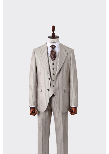 Şık ve Rahat Yelekli Erkek Takım Elbise - Slim Fit Dört Mevsim Kullanılabilir - KAW1038S