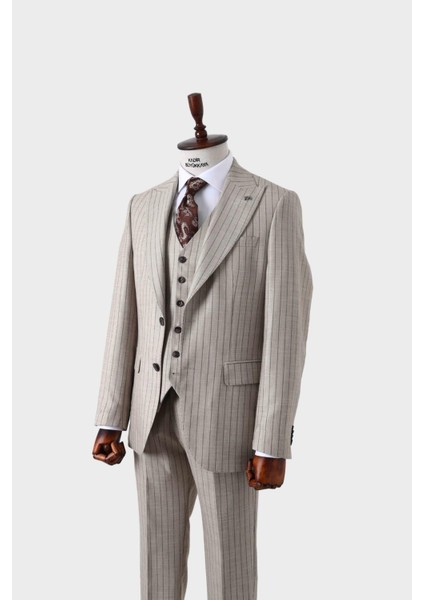 Şık ve Rahat Yelekli Erkek Takım Elbise - Slim Fit Dört Mevsim Kullanılabilir - KAW1038S