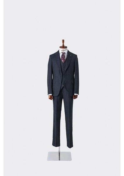 Slim Fit Viskon Karışımlı Yelekli Erkek Takım Elbise - Dört Mevsim - KAW1022S modelleri