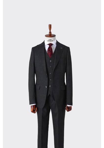 Slim Fit Viskon Karışımlı Yelekli Erkek Takım Elbise - Dört Mevsim - KAW1022S