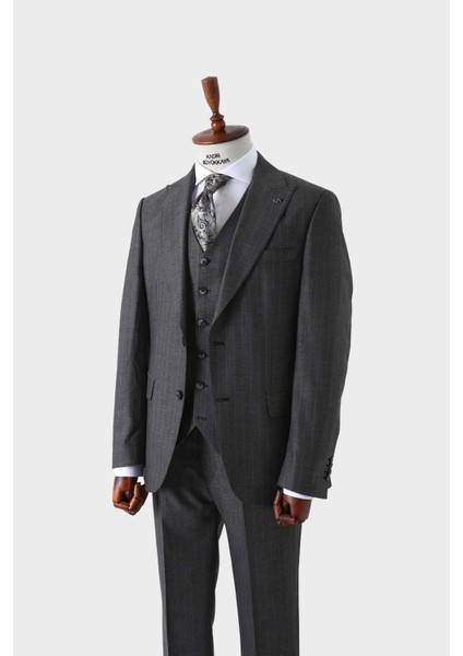 Modern Kesim Viskon Karışımlı Yelekli Erkek Takım Elbise - Slim Fit - KAW1026S