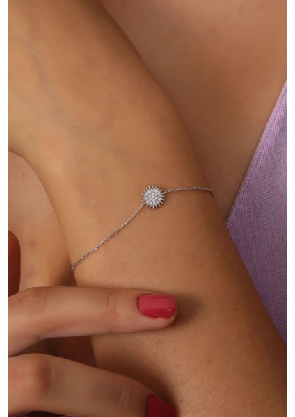 925 Ayar Gümüş Zincirli Beyaz Zirkon Güneş Modeli Bileklik fiyatları