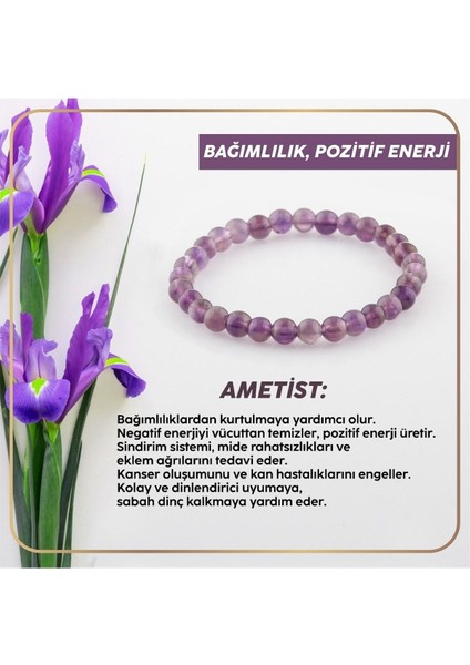 Doğal Ametist Taşlı Bileklik, 6mm, Mor, Sertifikalı, Şık ve Zarif Takı