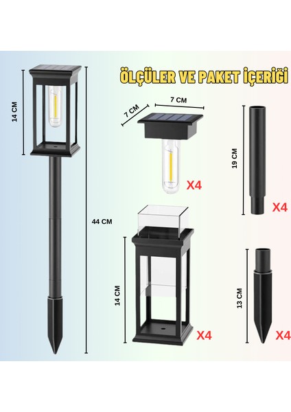 Solar Güneş Enerjili Aplik LED Lamba ile Bahçe, Veranda ve Merdivenlerinizde Şık Peyzaj Aydınlatması 4 Lü Saplamalı