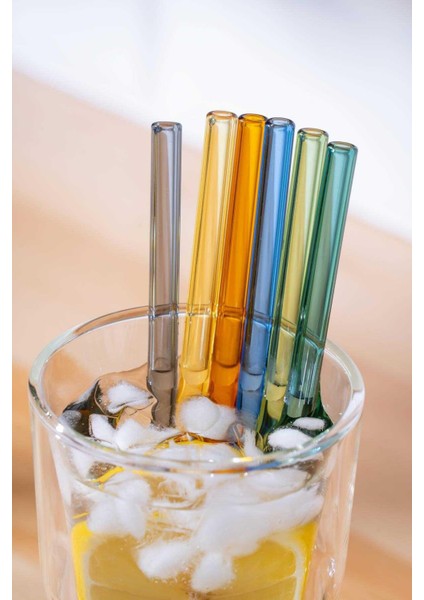 Sarı Cam Pipet Seti - 7 Parça, Düz Desenli, Standart Boy, Soğuk İçecekler için Mükemmel fiyatları