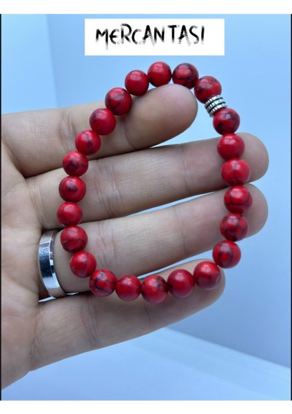 Kırmızı Mercan Taş Bileklik 8mm Doğal Taşlı, Şık ve Zarif Takı