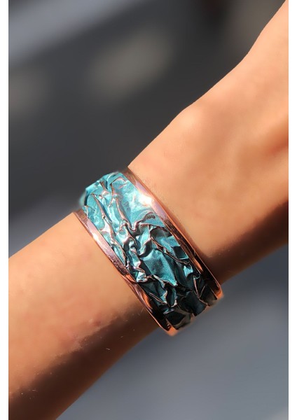 Turkuaz Bakır Bileklik ve Yüzük Seti, Yeşil Renk, şık ve doğal tasarım modelleri