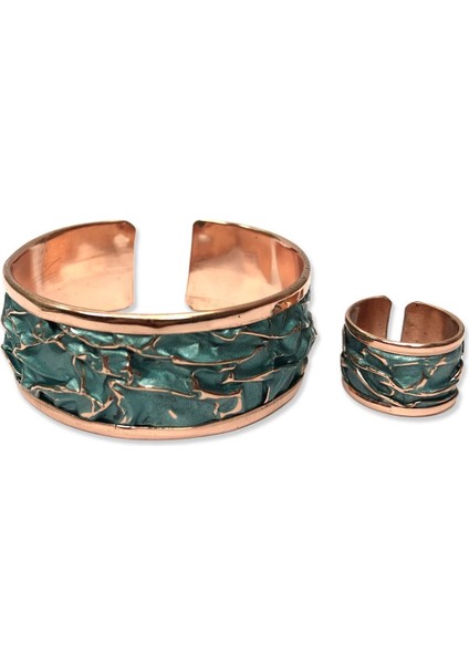 Turkuaz Bakır Bileklik ve Yüzük Seti, Yeşil Renk, şık ve doğal tasarım fırsatları