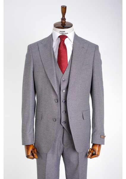 Slim Fit Viskon Karışımlı Yelekli Erkek Takım Elbise - Dört Mevsim Uygun - KAW1005S