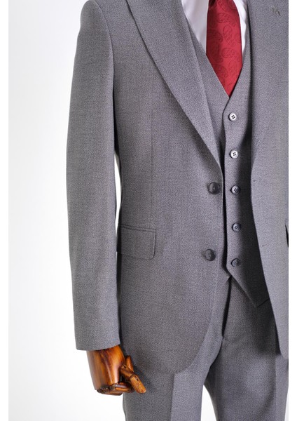 Slim Fit Viskon Karışımlı Yelekli Erkek Takım Elbise - Dört Mevsim Uygun - KAW1005S