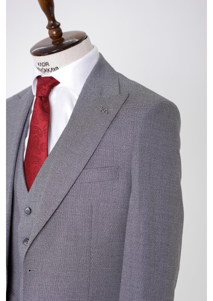Slim Fit Viskon Karışımlı Yelekli Erkek Takım Elbise - Dört Mevsim Uygun - KAW1005S