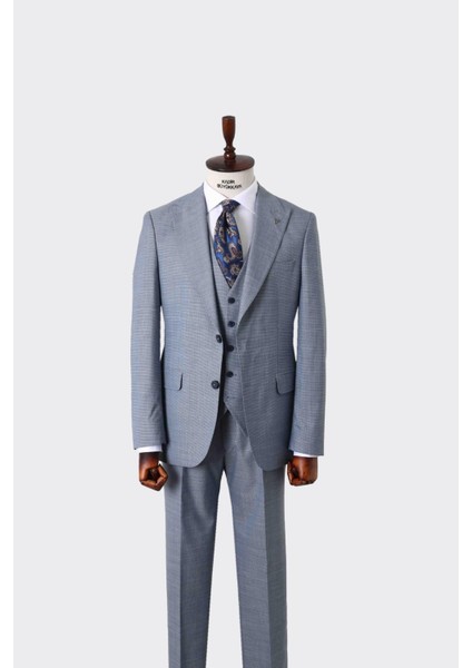 Slim Fit Viskon Karışımlı Yelekli Erkek Takım Elbise - Rahat ve Şık - KAW1004S