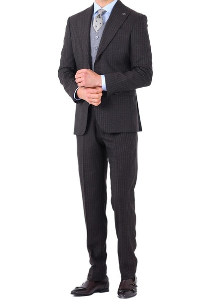 Slim Fit Viskon Karışımlı Yelekli Erkek Takım Elbise - Modern Kesim - KAW1002S