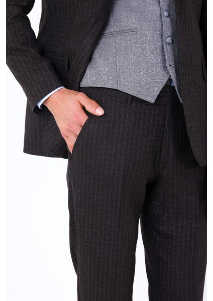 Slim Fit Viskon Karışımlı Yelekli Erkek Takım Elbise - Modern Kesim - KAW1002S