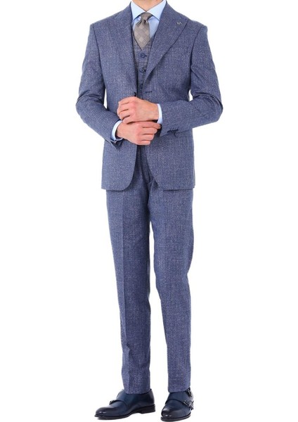 Modern ve Şık Yelekli Erkek Takım Elbise - Slim Fit Viskon Karışımlı - KAW1001S