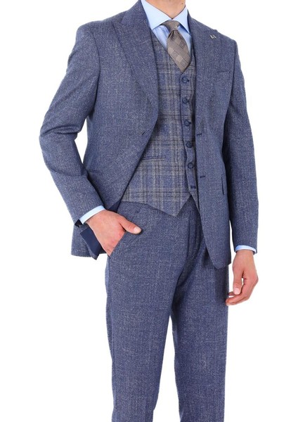 Modern ve Şık Yelekli Erkek Takım Elbise - Slim Fit Viskon Karışımlı - KAW1001S fiyatları