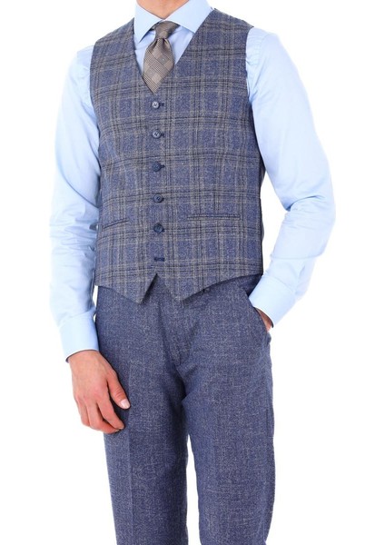 Modern ve Şık Yelekli Erkek Takım Elbise - Slim Fit Viskon Karışımlı - KAW1001S modelleri