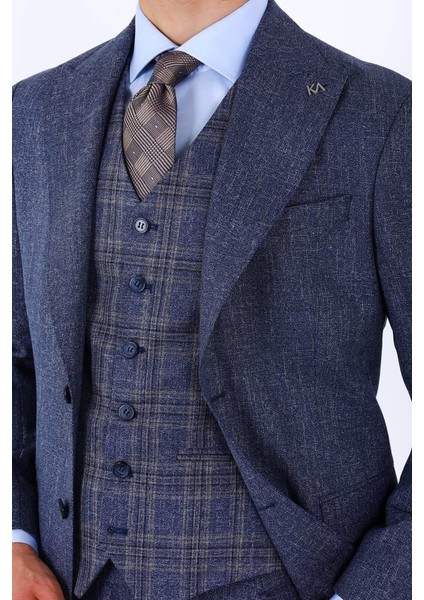 Modern ve Şık Yelekli Erkek Takım Elbise - Slim Fit Viskon Karışımlı - KAW1001S fırsatları