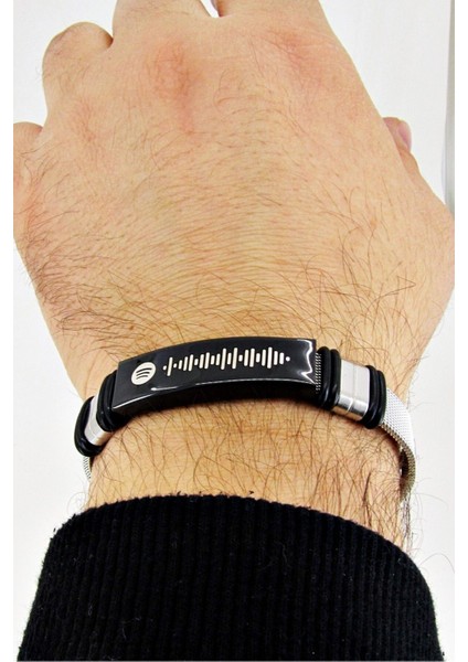 Spotify Şarkı Kodlu Hasır Kemer Kordon Çelik Unisex Bileklik SCB13C