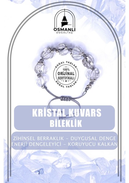 Doğal Taşlı Kristal Kuvars Bileklik, Özel Tasarım, Gümüş Renkli Merdiven Kesim