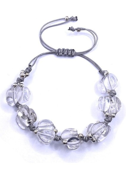 Doğal Taşlı Kristal Kuvars Bileklik, Özel Tasarım, Gümüş Renkli Merdiven Kesim modelleri