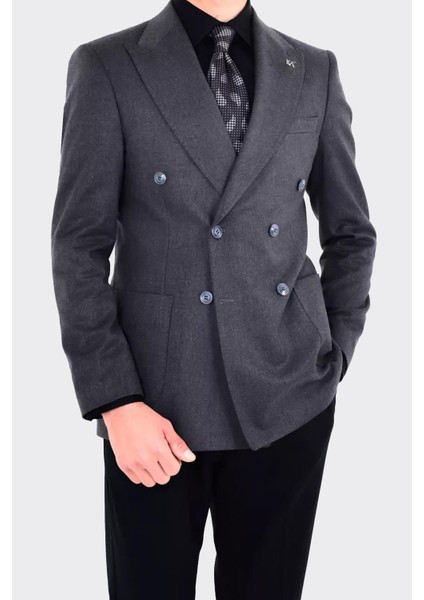 Modern Slim Fit Dar Kesim Kruvaze Erkek Viskon Ceket - KAV5251W